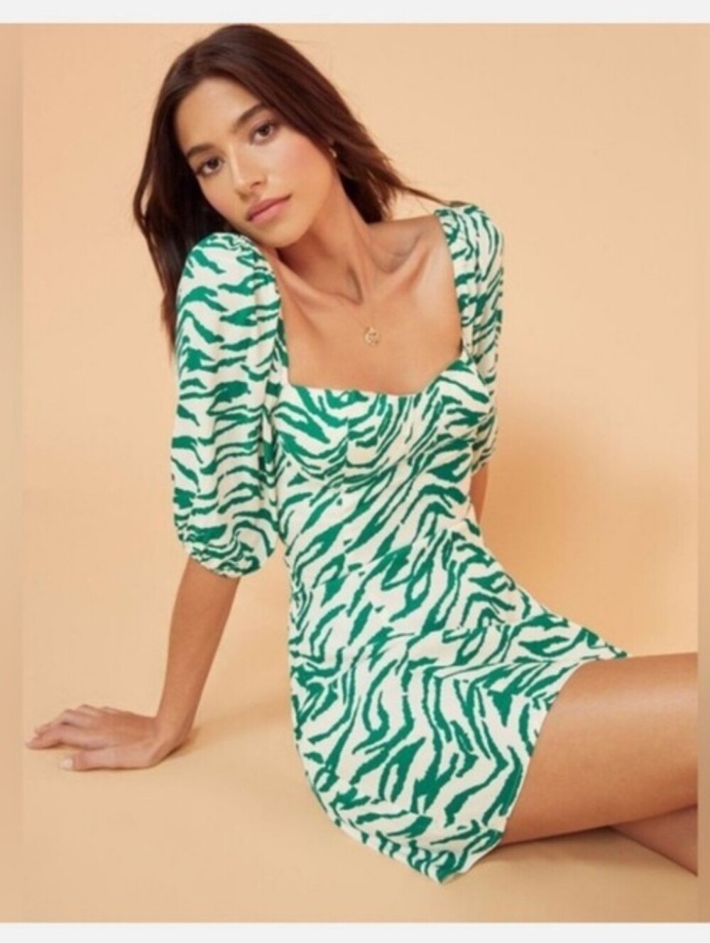 NWT REFORMATION KOPA MINI DRESS GREEN ZEBRA TIGER PRINT